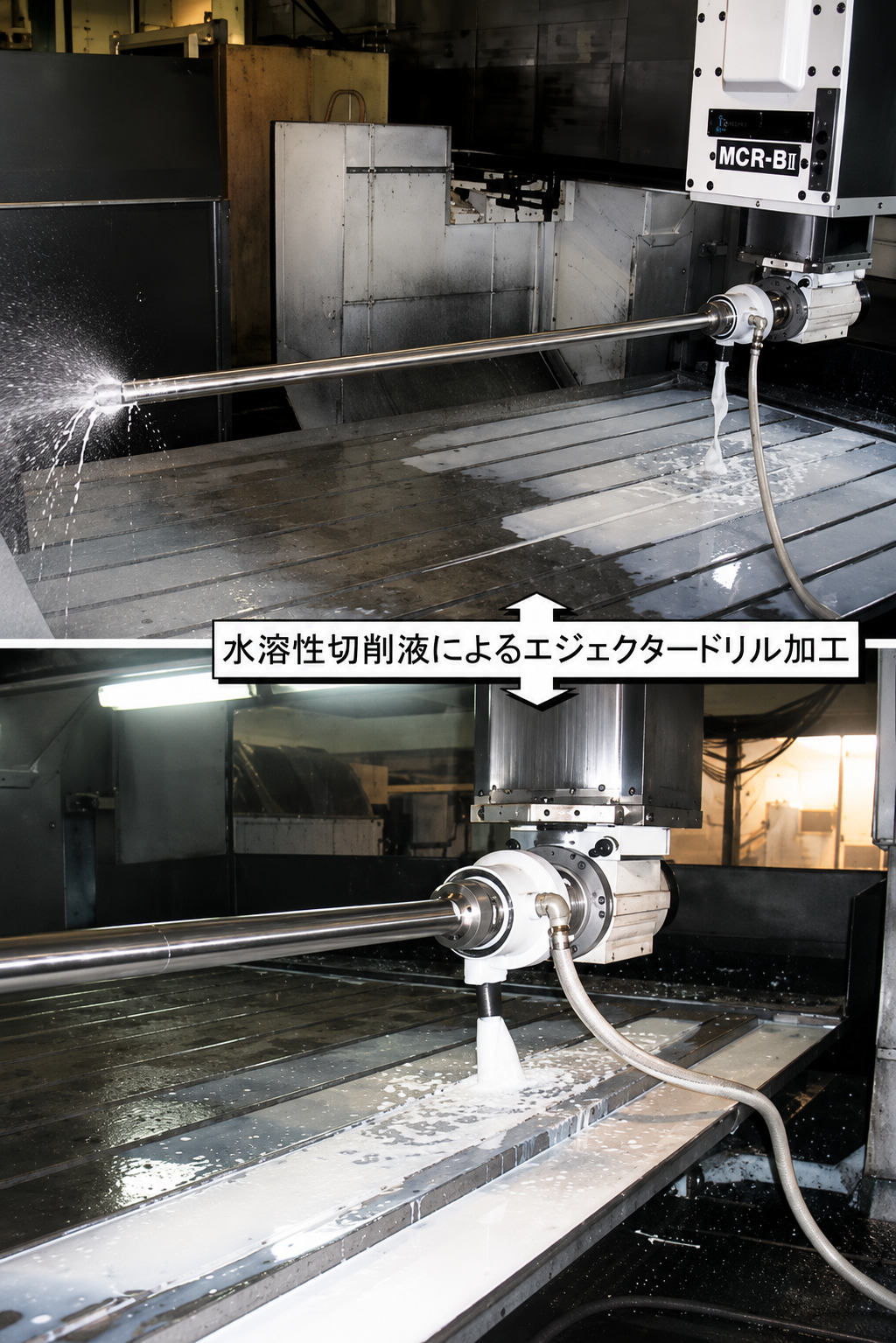 水溶性切削液によるエジェクタードリル加工