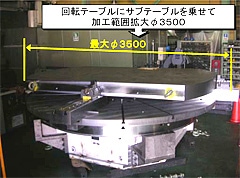 回転テーブルにサブテーブルを乗せて加工範囲拡大φ3500